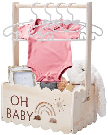 UNICRAFTALE Holz Baby Geschenk Korb mit Griff Kinder Kleiderbügel Baby-Aufbewahrungskorb Holzkiste für Babypartys Baby Dusche Kiste Schrank Personalisierte Babykorb Baby-Willkommensgeschenkeern