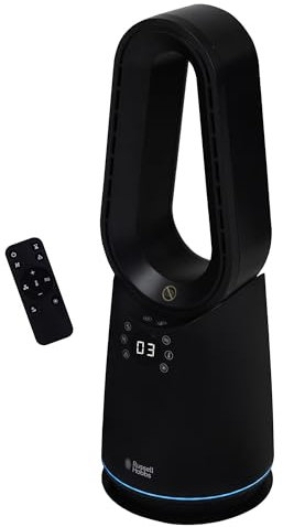Russell Hobbs, Bladeless Heat and Cool Fan with 9 Speed Settings, Eco Mode, High Mode, Sleep Mode, LED Display & Remote Control, 8-Hour Timer and Oscillating Feature in Black, RHCBLDL3IN1B