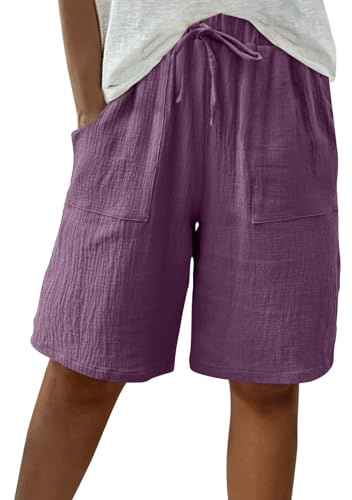 HAOLEI Bermuda Shorts for Women UK Sale Clearance Knee Length Elasticated Waist Casual Loose Wide Leg Baggy Vacation Summer Beach Shorts
