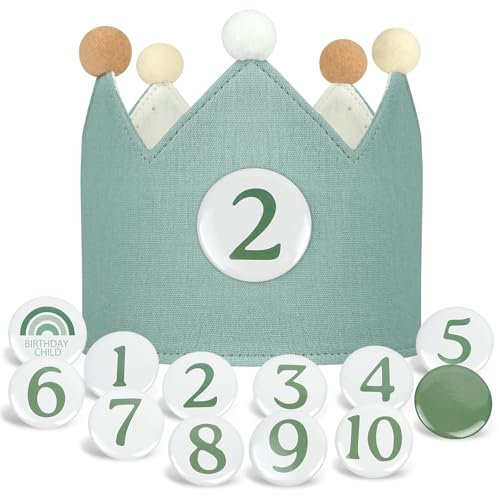 Alaoo Birthday Crown for Kids,Double-Sided Two-Color Birthday Felt Hat Crown with Interchangeable Number from 1 to 10,Felt Happy Hat, Party Tiara Headbands Gifts for Boys Girls(Green)