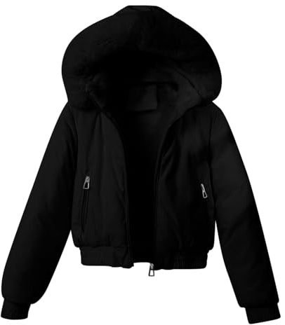Manteau matelassé doublé en polaire pour femme – Veste courte en velours côtelé, fausse capuche à manches longues et fermeture éclair avec poches, parka rembourrée pour femme, coupe-vent épais, chaud
