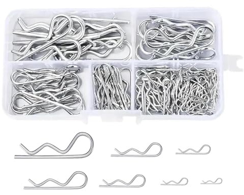 100Pcs Cotter Pins,R Clips Split Pins Assortment Kit,Galvanized Carbon Steel Retaining Spring Hitch Cotter Fastening Pins Set,for Farm Trucks,Cars,Campers,Lawn and Garden Equipment,6 Sizes