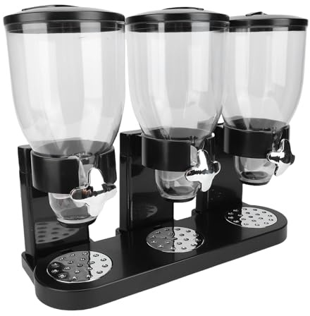 Fabater Triple Food Dispenser, Enkla Att Använda Torr Matdispenser för Godis, Nötter, Ris, Spannmålsdispenser, Spannmålsbehållare Förvaringsbehållare Bänkskiva, Mellanmål Behållare (Svart)