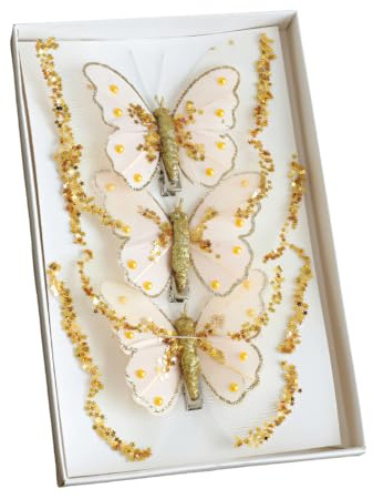 Lot de 3/6 Pièces Décorations de Noël Papillons, Ornements de Sapin de Noël, Pinces à Paillettes pour Sapin de Fête, Papillons à Suspendre Réutilisables pour Décoration de Mariage et Fêtes
