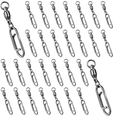 Azefnuhk 30 Pcs Fishing Speed Clips Quick Change, Stainless Steel Fish Swivels, High Strength Fishing Snap Swivels, Bearing Rolling Swivel, Saltwater Corrosion Resistance Barrel Swivel