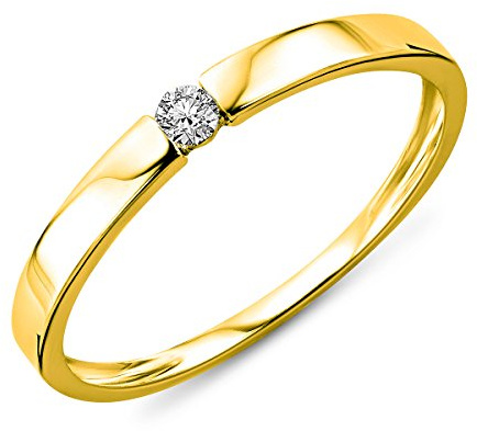 MIORE Anillo solitario de compromiso de oro amarillo con diamante para mujer, 14 quilates (585) con brillante de 0,05 ct, Oro amarillo, Diamante