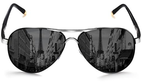 ROCKNIGHT Unisex-Erwachsener Polarisierte Flieger-Sonnenbrille Metall Flat Top Sonnenbrille Leichtbau Driving Uv400 Außen Mittel Silber-Schwarz-Rahmen/Grau Lens (nicht Mirror)