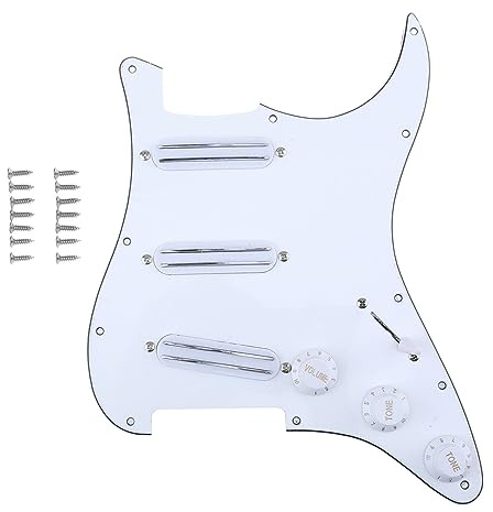 Musiclily 11-Hole SSS Prewired Loaded Pickguard with Dual Hot Rail High Output Pickups Set for Fender Squier Strat Electric Guitar,3Ply White