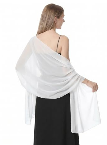 Hotshawl Chiffon Shawls and Wraps for Evening Dresses Women Elegant Soft Scarf Bridal Scarve Wedding Stole (Ivory, One Size)
