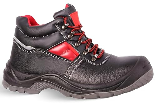 Scarpe Antinfortunistiche Uomo Alte S3- Scarpe Antinfortunistiche Uomo Impermeabile- Esterno in Pelle, Punta in Acciaio, Suola Antiscivolo, Flessibile Scarponi