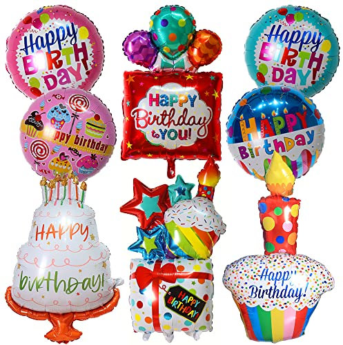 MEZHEN Geburtstag Folienballon Happy Birthday Luftballons Folien Geburtstagskuchen Ballons Geschenk Luftballons Runde Happy Birthday Ballons für Kindergeburtstag Deko