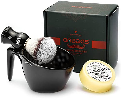 Anbbas Shaving Brush Set,Vegan Favor Nylon Bristles Brush with Food-Grade Melamine POP Mug for Lathering and 3.5oz Shaving Soap Refill for Men Wet Shave,Women Girls Hair Removal