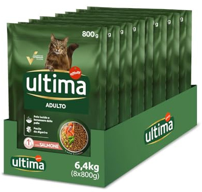 Ultima Adult Salmone - Crocchette per gatti - Confezione da 8 x 800g - Totale 6,4kg