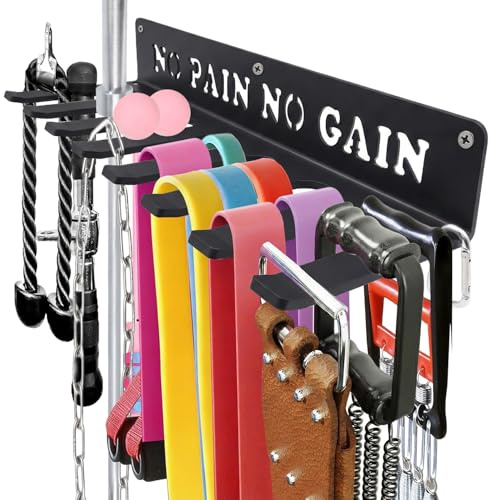 WIPHANY Home Gym Accessories Organization Storage Rack Equipment For Home 8 Hook Wall Hanger Display Gear Barbells Resistance Bands Jump Ropes Lifting Belt Hanger Accessories Hardware Included