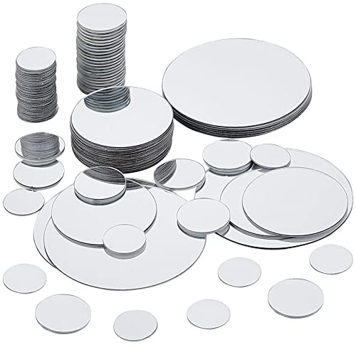 PH PandaHall 100 pezzi di Piastrelle A Specchio Rotonde, 4 Dimensioni: 20 mm, 24.5 mm, 50 mm, 75 mm, Autoadesive, Acrilico, Per Artigianato e Decorazione
