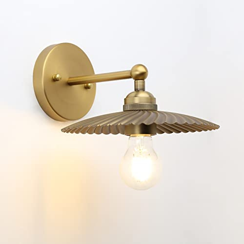 JIMUBEAM Vintage Metal Wall Sconce Lighting, Industrial Wall Light Fixture Brass Finished Rippled Shape Shade Design, 1-Light Wall Mounted Lamp for Bedroom, Living Room, Corridor, Office