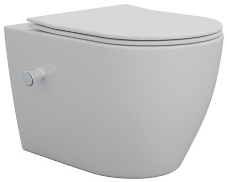 HAGO Lot complet de 24 WC suspendus avec bidet I WC suspendu I élégant et sans bord de chasse d'eau suspendu avec système d'abaissement automatique I WC mural peu encombrant I Toilettes en céramique