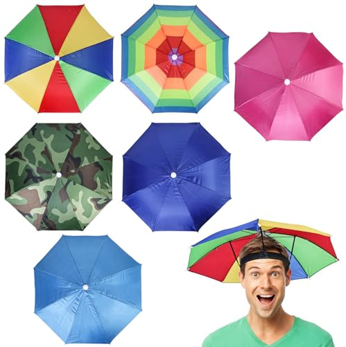 SUNOYA Niños Sombrero Paraguas, 6 Pieza Gorros De Paraguas Con Bandas Elásticas, Sombrero De Paraguas, Sombrero Plegable De Cabeza, Gorros De Paraguas para Pesca Playa Camping Senderismo Actividades