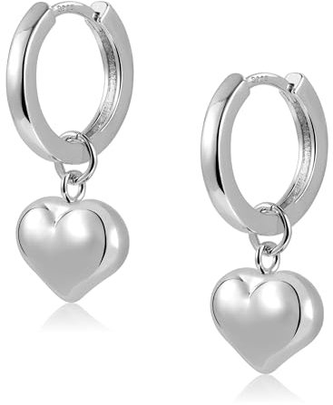 Silber 925 Creolen mit Herz Anhänger Ohrringe Damen, ASH'S CHOICE Hypoallergen Silber Kleine Creolen mit Herz Knorpel Huggie Kreolen Silber 925 Ohrringe Hängende Baumelnde Herz TropfenOhrringe Damen