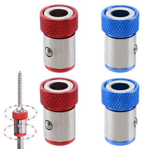 4 Stück Leistungsstarker magnetischer Bithalter, Trockenbau Bit Bithalter, Magnetring, Magnetspitze, Geeignet für Doppelkopf-Schraubendreher-Bits mit Durchmesser
