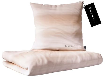 bugatti Bettwäsche 155 x 220 cm - 100% Baumwolle, Reißverschluss, anschmiegsam, weich & waschbar, Mako Satinbettwäsche gestreift beige