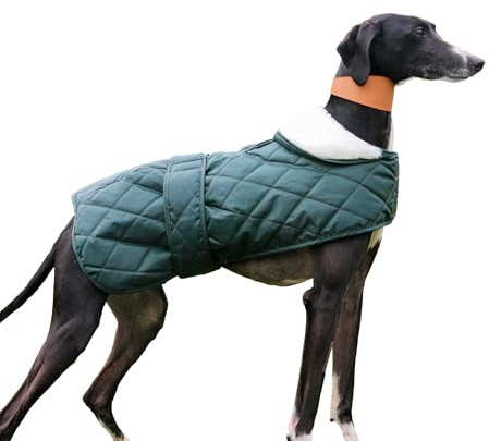 Ancol Heritage Quilted Hound Dog Coat - Green - Warm Lining Snugly Fit Pet Outerwear with Hook and Loop Straps - Puppy Winter Jacket - 53cm - Large