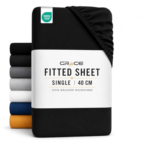 Grace Single Fitted Sheet Extra Deep Pocket 40 cm (16 inches) Durable Elastic Bed Sheets - Brushed Microfiber Fitted Sheet Single Bed - Ultrasoft Hypoallergenic Fade Resistant