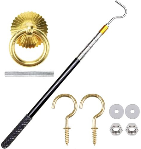 Ladder Hoist System Set, Ladder Pull System, Loft Pull Hook Set Made of Metal, Flat Ladder Pull Down System, Attic Pull System Hook Set Replacement for Cord Ropes, Comes with Retractable Drawbar