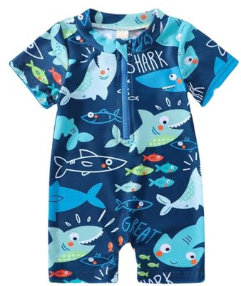 HAGOT Maillot de Bain Enfant Bébé Garçon, Cuirasse pour Toddler Une Pièce avec Zip, Protection UV Protection Contre Le Soleil (6-12 Mois)