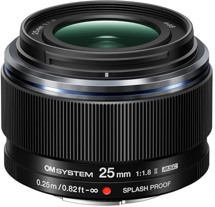 OM SYSTEM Objetivo M.Zuiko Digital 25 mm F1.8 II, Veloz y con Distancia Focal Fija para cámaras Micro Cuatro Tercios (OM System, Olympus OM-D y Pen, Panasonic G-Series), Negro