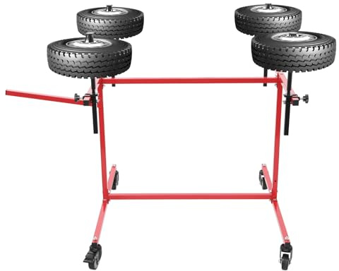 Wiefiche Árbol de llantas giratorio para coche, soporte de pintura portátil con 4 ruedas universales (2 con frenos), soporte de reparación de hasta 100 kg, color rojo