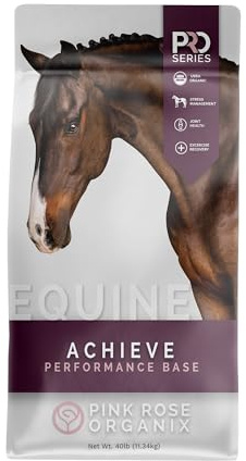 Pink Rose Organix PRO Series Achieve Performance Base Equine Feed, 40lbs - with PROeq for Joint, Gut, Brain & Body Health - Supports Muscle, Topline & Recovery - USDA Organic