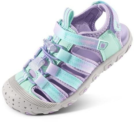 Stelle Boys Girls Sport Water Sandals Kids Summer Outdoor Beach Hiking Closed-Toe Athletic Shoes for Toddler/Little/Big Kids(Lilac Mint,12ML)