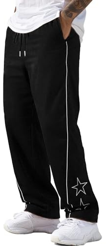 AIEOE Pantalones de chándal holgados para hombre con cordón Y2k Track Pants de pierna ancha Pantalones de ocio Pantalones de chándal rectos, Negro , S