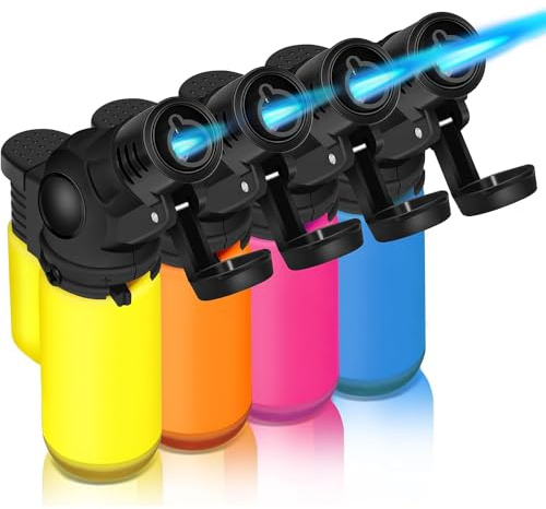 BML 4 x Mini Torch Lighters 45° Flexible Neck Jet Flame Kitchen Lighter Windproof Refillable Gas Lighter for Candle Grill Cooking Baking Creme Brulee (Gas Included)