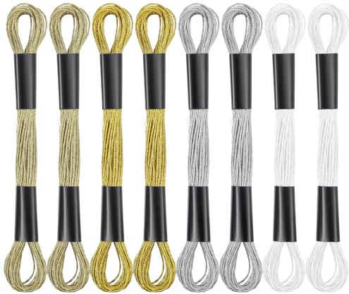 6 Stück Stickgarn Silver 8m Knüpfgarn Gold Stopfgarn Metallische Stickgarne Kreuzstichgarn Glitzernd Polyestergarn Embroidery für Stickbilder Freundschaftsarmbänder Diy Handwerk Nähen