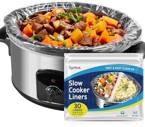 Syntus Crock Pot Liners, 30 Count 13 x 21 Large Size Slow Cooker Liners Fits 3-8 Quart Pots, Disposable Cooking Bags Suitable for Oval & Round & Retangular Crock Pot