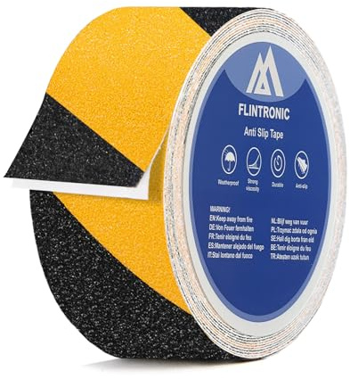 flintronic Anti Slip Tape Yellow and Black, 5CM x 5M Works Anti Slip Tape, Safety Hazard Warning Tape, High Traction Strong Grip Tape, Anti-slip Adhesive Tape for Outdoor/Indoor Stairs Floors Ramps
