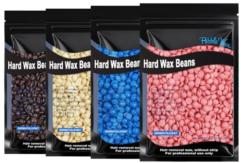 Beugo Cera Dura, 4 x 100g Cera depilatoria in perle, Perle di cera Professionale per Viso, Gambe, Bikini e Corpo, Donne Uomini (Crema + Rosa + Cioccolato + Camomilla)