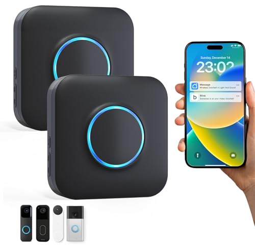 Smart WiFi Wireless Doorbell Chime for Google Nest, Ring, Blink – App-Connected with 58 Music, 5 Adjustable Volume & LED Light, No Wiring Required (2pack, Black)
