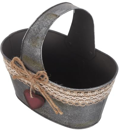 DOITOOL Jardinière Vintage en Métal Galvanisé avec Toile de Jute, Petit Seau Décoratif pour Plantes D’intérieur et Jardin, Pot Rustique Multifonction pour Composition de Fleur