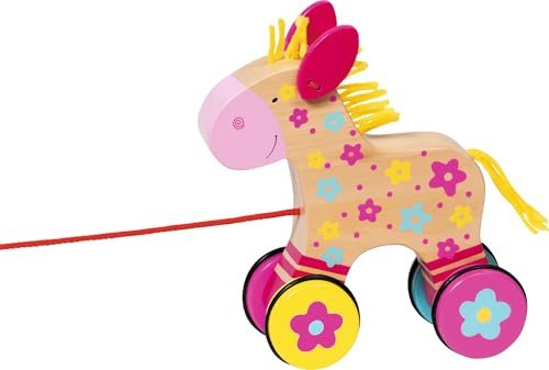 goki 54944 Ziehtier Pferd Clahra Susibelle aus Holz, Nachzieh-Spielzeug mit Tiermotiv, Lernspielzeug inklusive Schnur, Babyspielzeug fördert Koordination und Motorik, 15cm x 6cm x 15cm, ab 1 Jahr