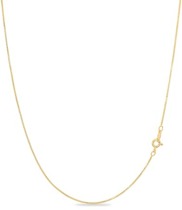 KEZEF 18k Oro Sobre Plata de Ley 1mm Collar de Cadena de Caja, 18K Collar Chapado en Oro para mujeres y hombres, 24 pulgadas
