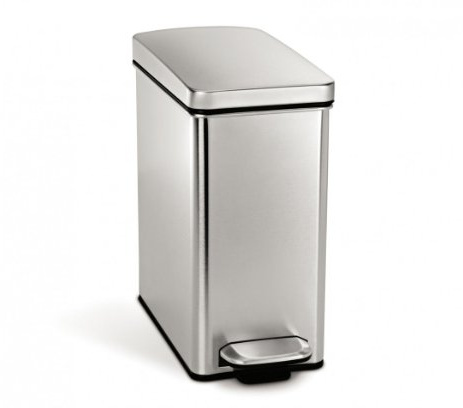 simplehuman 10 Liter / 2.6 Gallon Stainless Steel Bathroom Slim Profile Trash Can, Brushed Stainless Steel