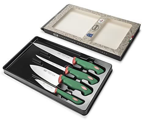 Sanelli Premana Professional Confezione Coltelli Sushi da cucina, Acciaio Inossidabile, Verde / Rosso, 40 x 24 x 3 cm, 4 Unità