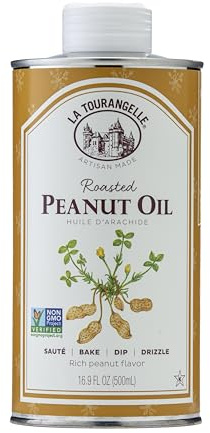 La Tourangelle, Roasted Peanut Oil, Slow Roasted Expeller-Pressed for Rich Flavor, Perfect for Cooking & Baking, Med-High Heat, Unrefined, Small Batch Production in USA, 16.9 Fl Oz