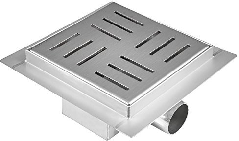 VILSTEIN© Duschrinne, Quadrat, Schlitze, 20x20 cm, Siphon mit Geruchsstop und Haarsieb, Quadratisch, Edelstahl Ablaufrinne, Bodenablauf, Duschablauf, Komplettset mit Bodenbefestigung