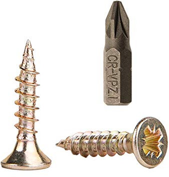 Paquete de 100 tornillos para madera de acero chapado en zinc de 2,5 x 12 mm, tornillos de cabeza Pozi-Drive, sujetadores, avellanados, tornillos para aglomerado (100)