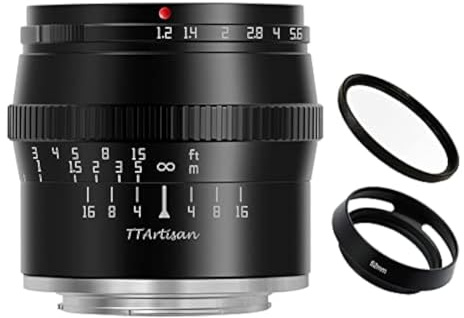 TTArtisan 50mm F1.2 APS-C Manual Focus Large Aperture Fixed Focus Lens Black for Canon M Mount Like M1 M2 M3 M6 M6II M10 M50 M100 M200