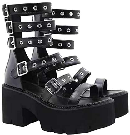 Happyyami 1 par de Sandalias Planas de Plataforma de Estilo Gótico Sandalias de Verano de Mujer para Estilo Punk Gladiador de Cuña de Verano Sandalias de Gladiador Zapatos para Mujer